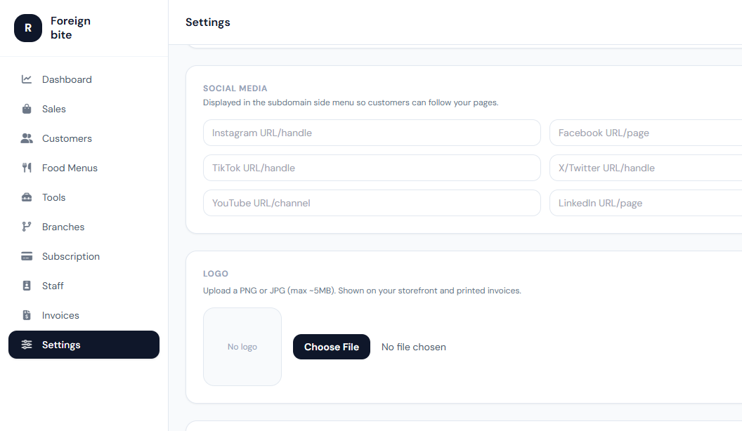 How to set up your restaurant in settings